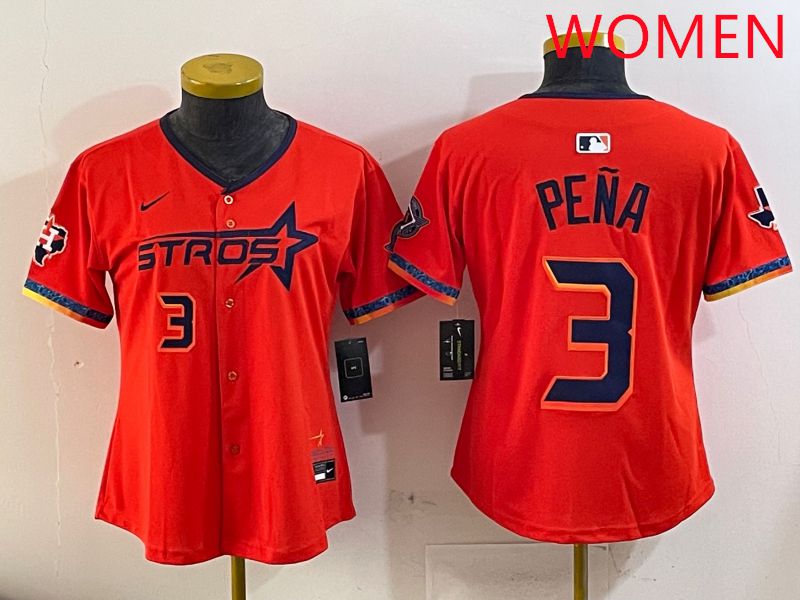 Women Houston Astros #3 Pena Orange Fourth generation Joint Name Nike 2025 MLB Jersey style 4->women mlb jersey->Women Jersey